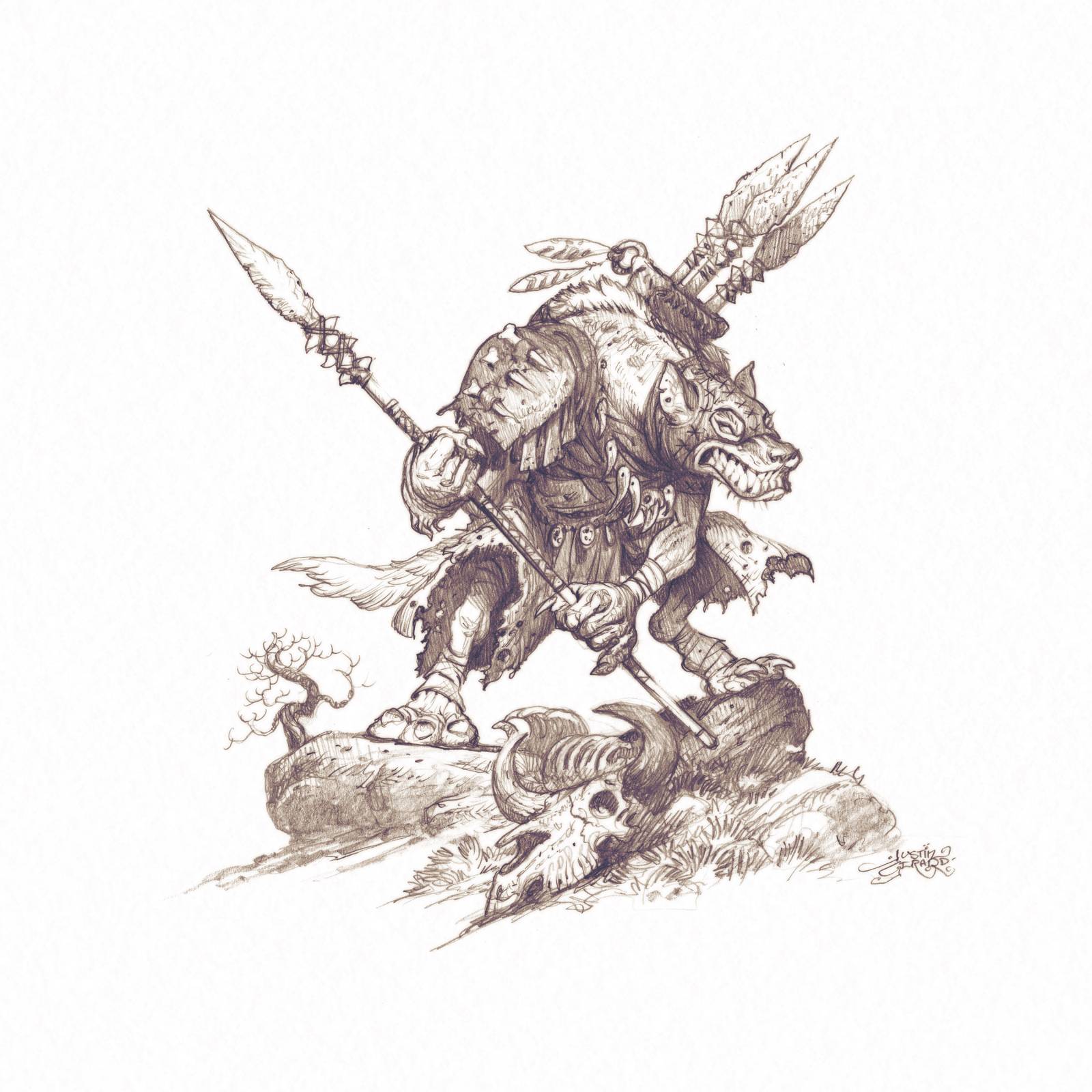 “Gnoll Spearthrower” Drawing Demo